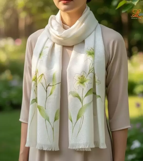 Khăn lụa dệt hoa vẽ tay 100% silk cao cấp