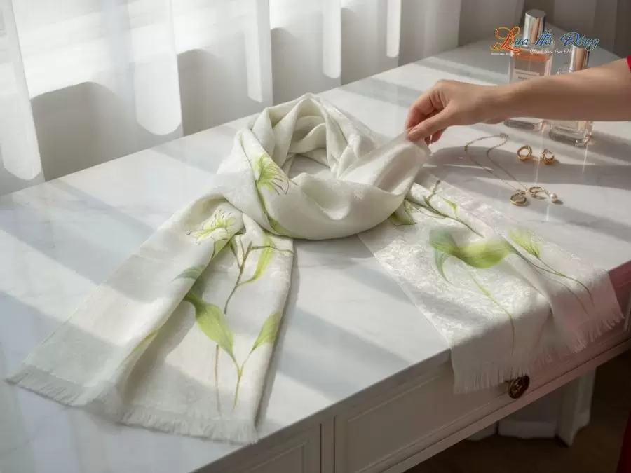 Khăn lụa dệt hoa vẽ tay 100% silk cao cấp