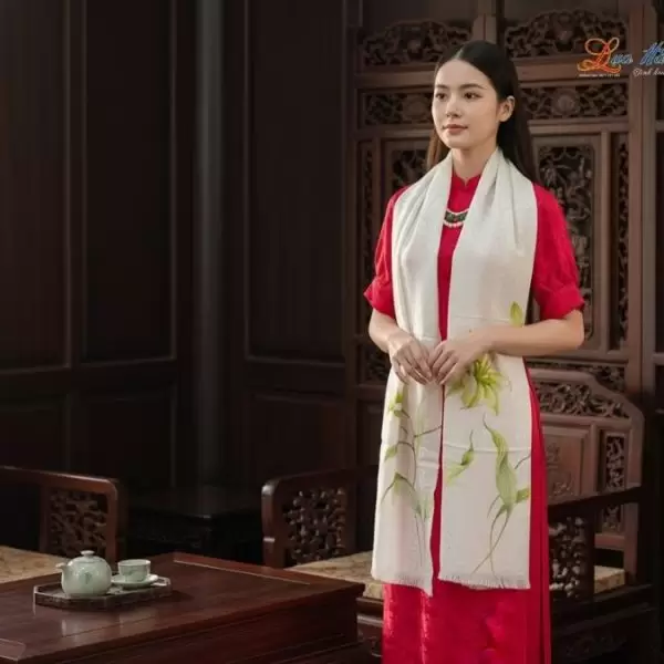 Khăn lụa dệt hoa vẽ tay 100% silk cao cấp