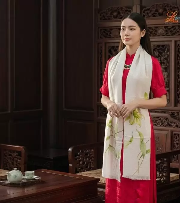 Khăn lụa dệt hoa vẽ tay 100% silk cao cấp
