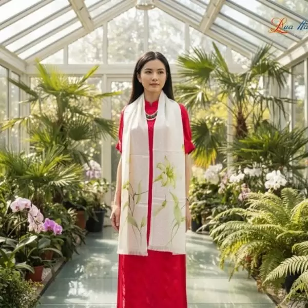 Khăn lụa dệt hoa vẽ tay 100% silk cao cấp