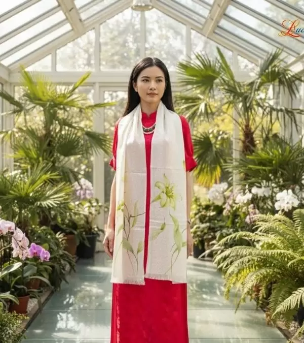 Khăn lụa dệt hoa vẽ tay 100% silk cao cấp