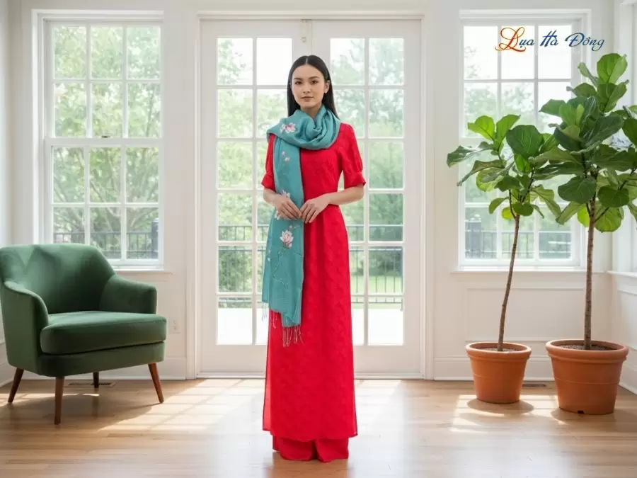 Khăn lụa tơ tằm 100% silk họa tiết hoa mộc lan vẽ tay