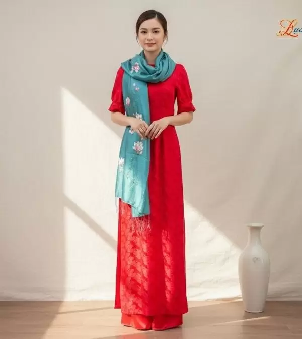Khăn lụa tơ tằm 100% silk họa tiết hoa mộc lan vẽ tay