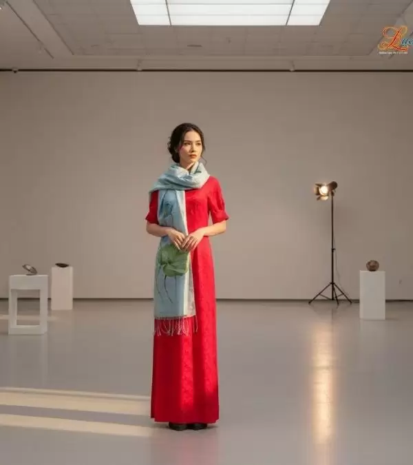 Khăn lụa tơ tằm 100% silk họa tiết hoa sen vẽ tay