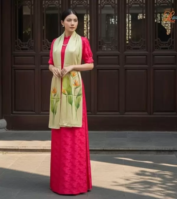 Khăn lụa tơ tằm 100% silk họa tiết hoa thiên điểu vẽ tay