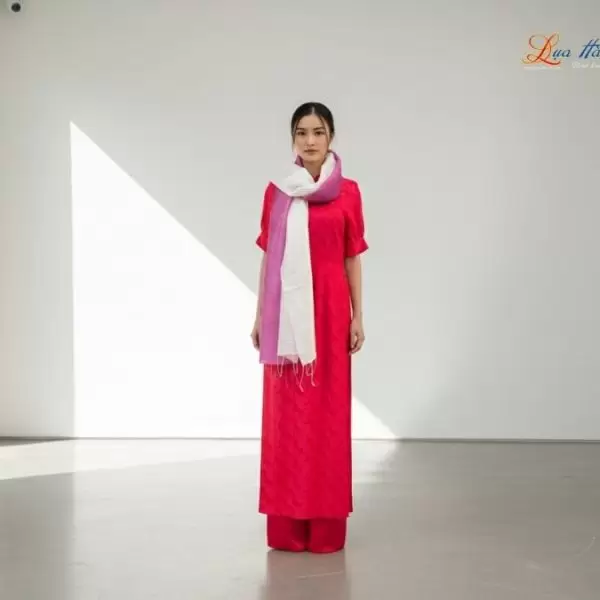 Khăn lụa tơ tằm loang màu hồng 100% silk