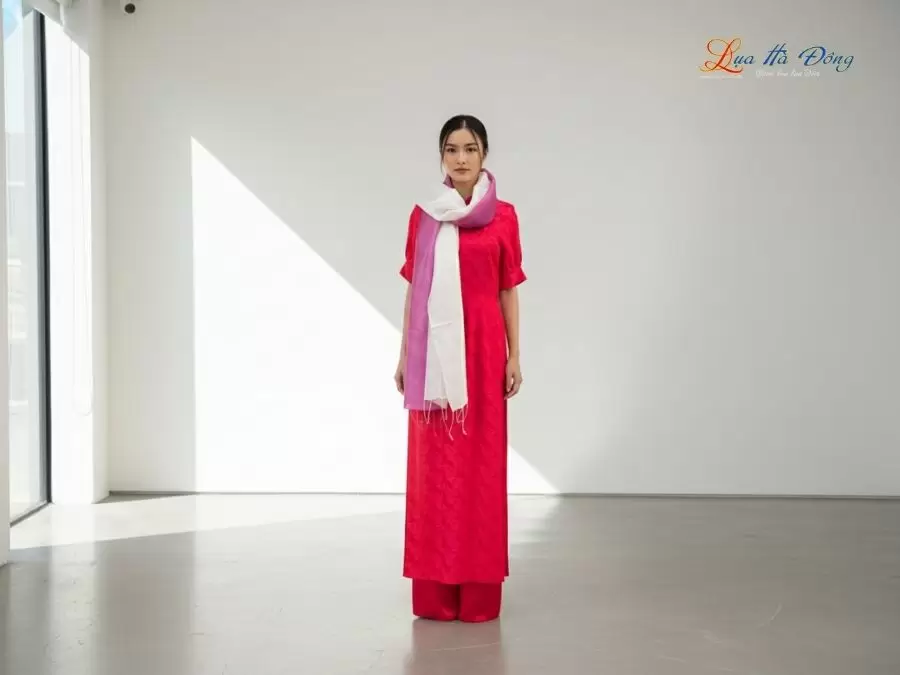 Khăn lụa tơ tằm loang màu hồng 100% silk