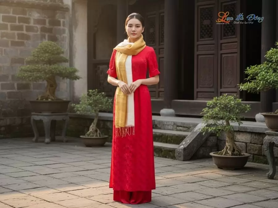 Khăn lụa tơ tằm loang màu vàng đồng 100% silk