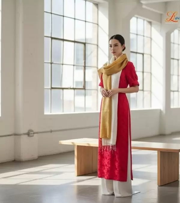 Khăn lụa tơ tằm loang màu vàng đồng 100% silk