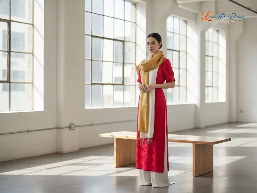 Khăn lụa tơ tằm loang màu vàng đồng 100% silk