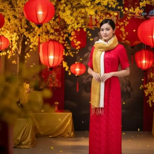 Khăn lụa tơ tằm loang màu vàng đồng 100% silk