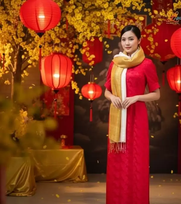 Khăn lụa tơ tằm loang màu vàng đồng 100% silk