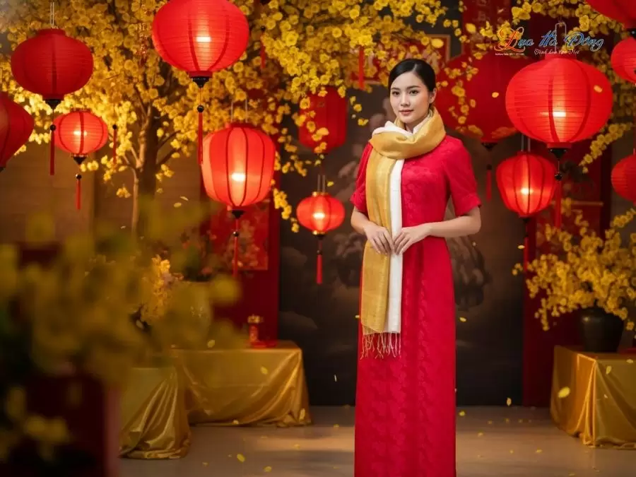 Khăn lụa tơ tằm loang màu vàng đồng 100% silk