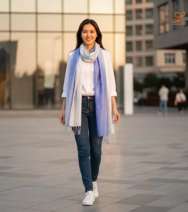 Khăn lụa tơ tằm loang màu xanh dương 100% silk