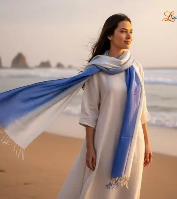 Khăn lụa tơ tằm loang màu xanh dương 100% silk