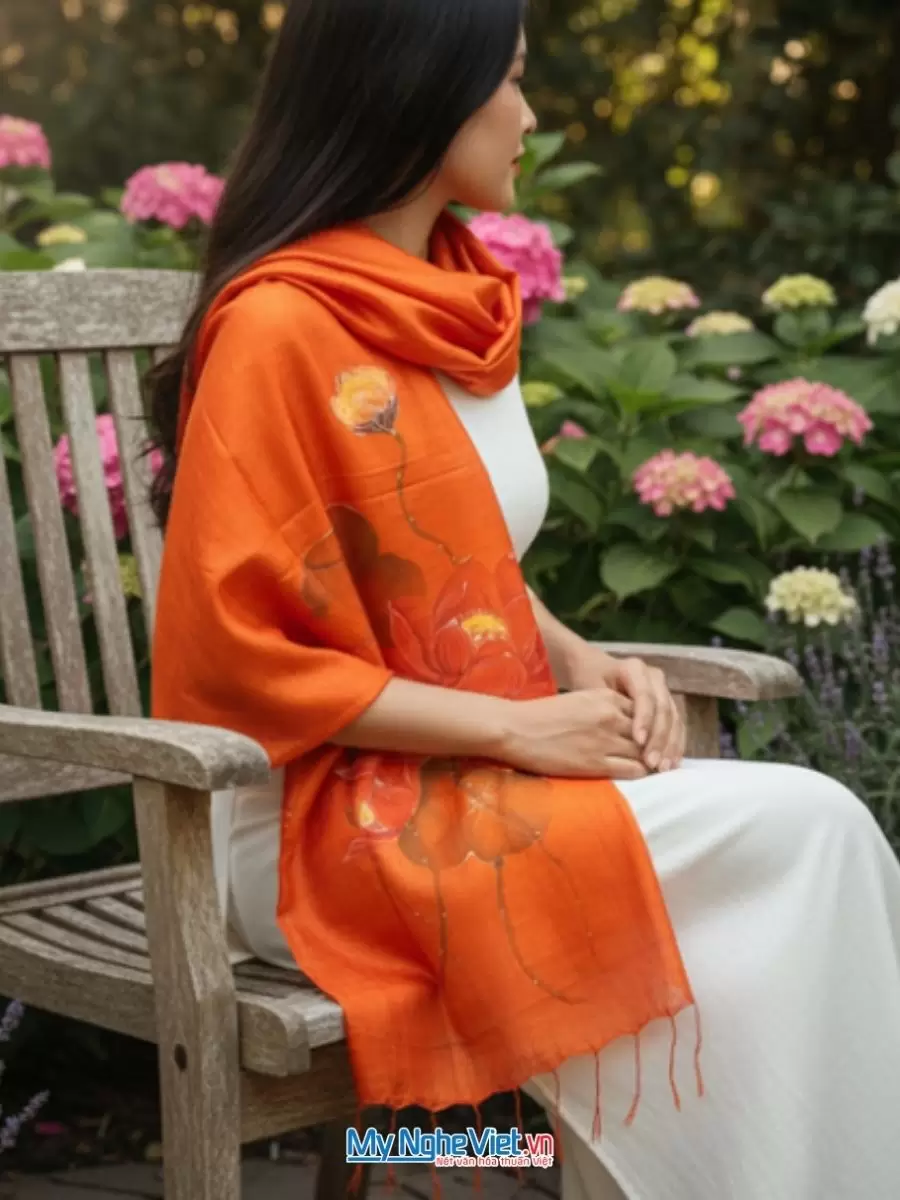 Khăn lụa tơ tằm vẽ tay thủ công 100% silk