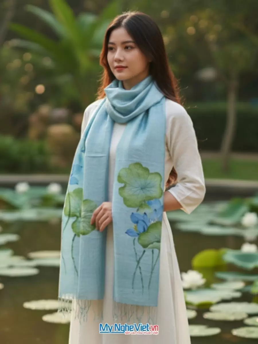 Khăn lụa tơ tằm vẽ tay tua rua