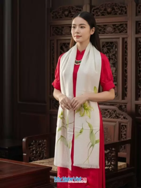 Khăn lụa tơ tằm dệt hoa vẽ tay cao cấp