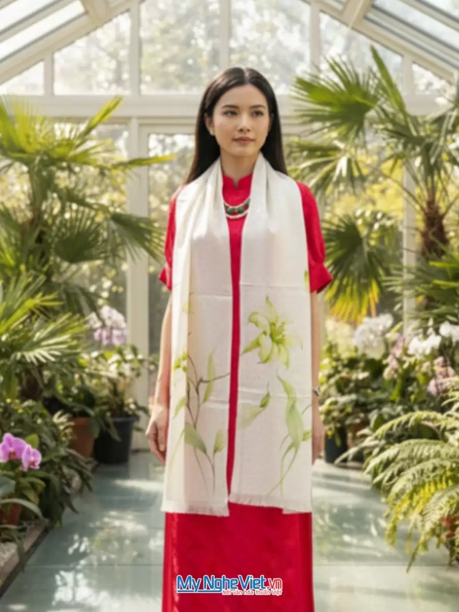 Khăn lụa tơ tằm dệt hoa vẽ tay cao cấp