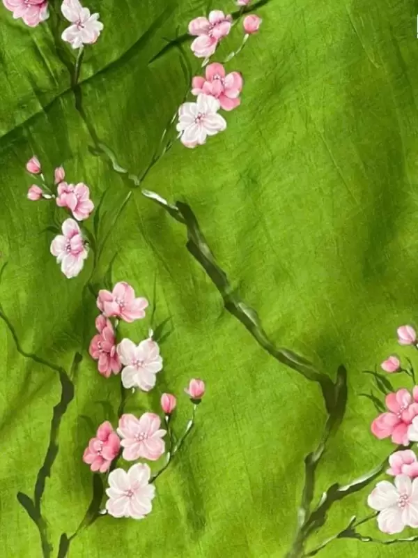 Khăn lụa tơ tằm vẽ tay hoa đào tua rua 100% silk