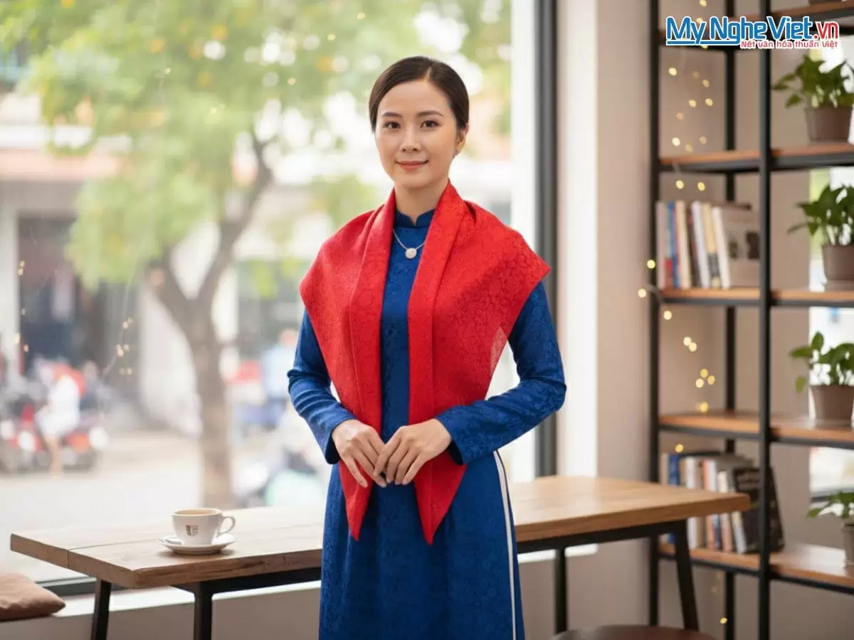 Khăn Lụa Thêu Sen Họa Tiết Hoa Cúc Màu Đỏ KLTA9090/6 - Ảnh 5