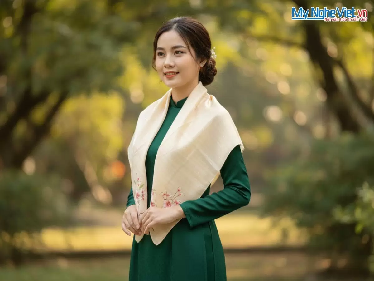 Khăn lụa vuông tơ tằm màu cam vẽ hoa