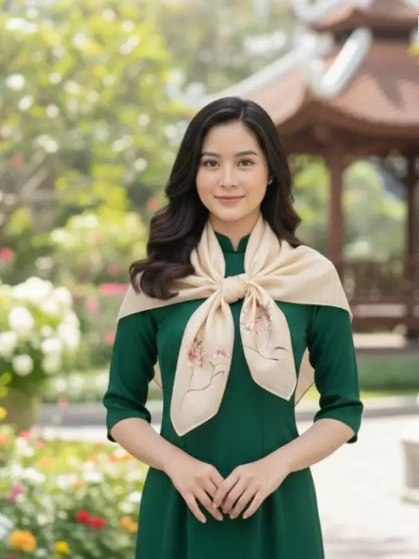 Khăn lụa vuông tơ tằm màu cam vẽ hoa