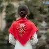 Khăn Lụa Vuông Tơ Tằm Thêu Sen Trơn Màu Đỏ