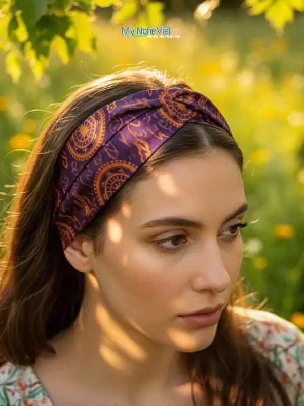 Băng đô cài tóc lụa Hà Đông họa tiết trống đồng