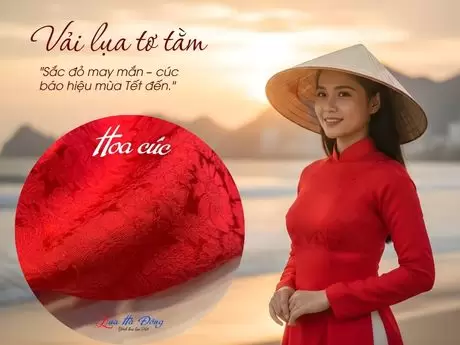 Vải lụa họa tiết cúc đỏ 4m MNV-LTA4.1