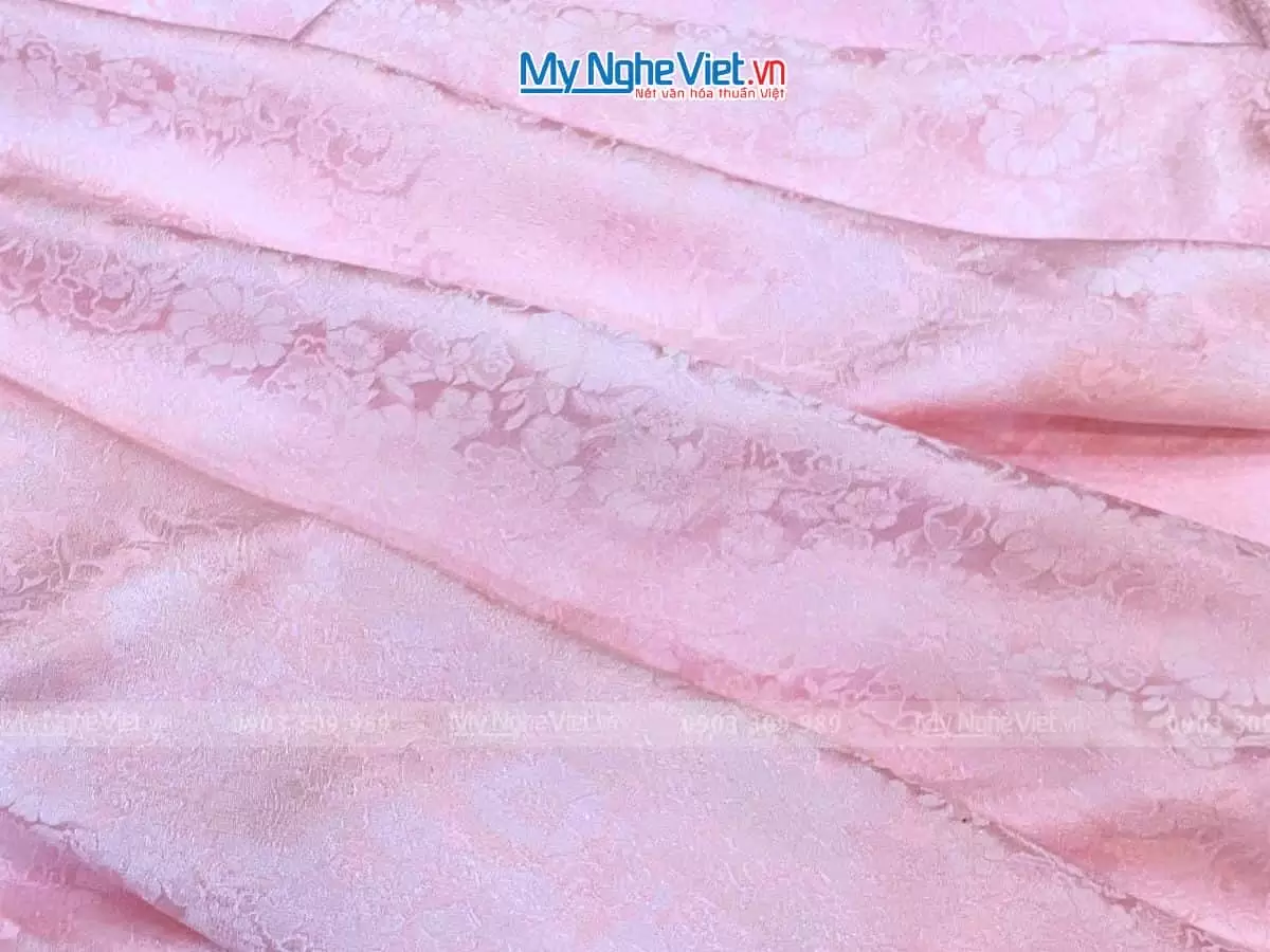 Vải lụa áo dài cúc hồng thêu tay 2.5m khổ 1.2m MNV-LNLTT-03 - Ảnh 2