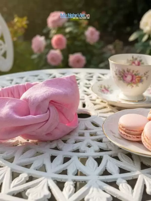 Băng đô cài tóc lụa Hà Đông màu hồng