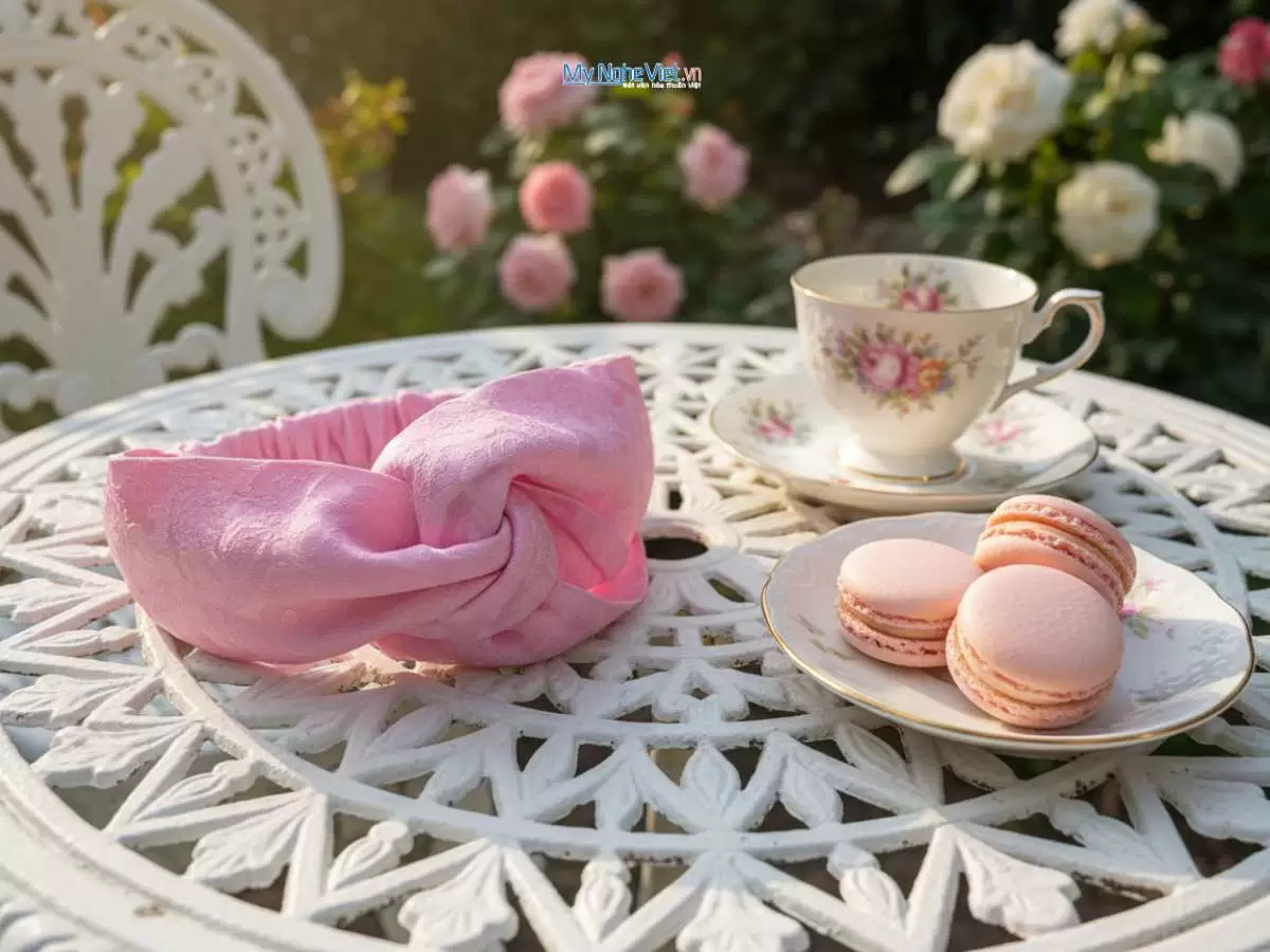 Băng đô cài tóc lụa Hà Đông màu hồng