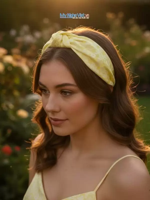 Băng đô cài tóc lụa Hà Đông màu vàng