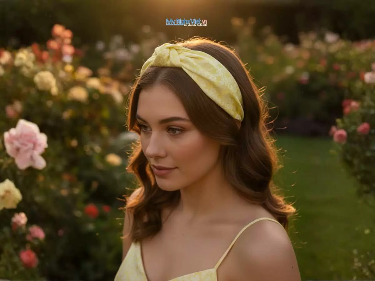 Băng đô cài tóc lụa Hà Đông màu vàng