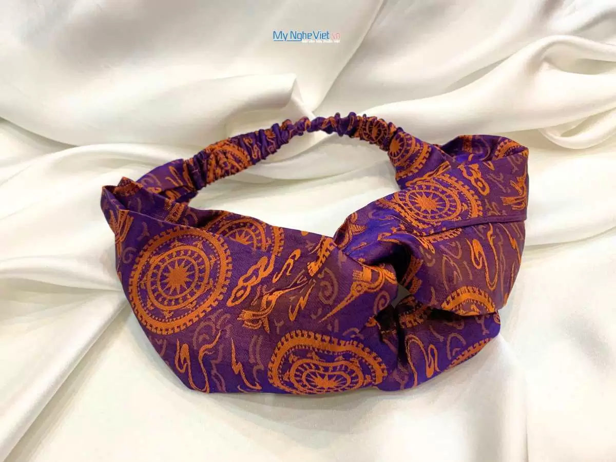 Băng đô cài tóc lụa Hà Đông họa tiết trống đồng - Ảnh 2