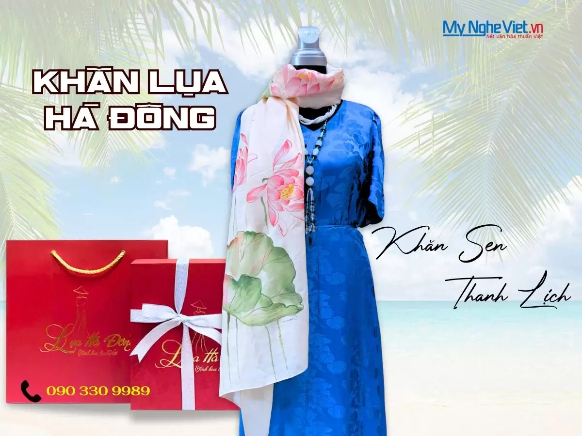 Khăn Lụa Vẽ Sen PT70180/8 – Quà Tặng Hoàn Hảo Cho Khách Hàng Phái Nữ