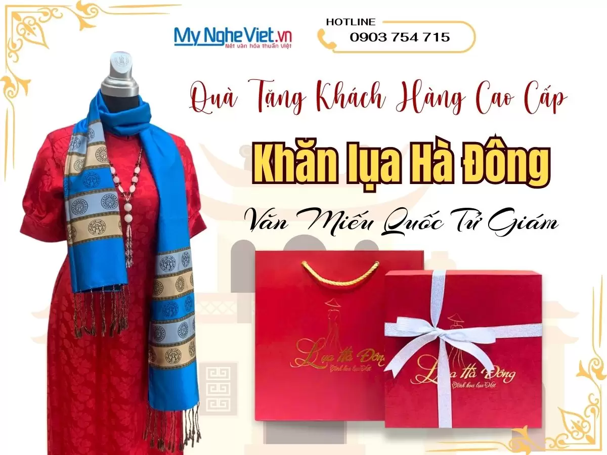 Khăn Lụa Họa Tiết Văn Miếu Quốc Tử Giám MNV-KLLS36180-2.1 - Quà tặng đối tác ý nghĩa