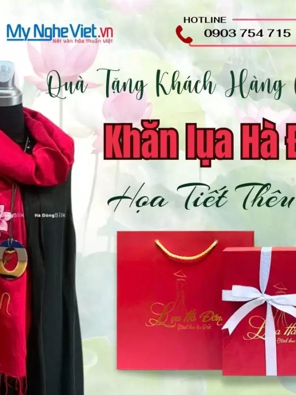 Khăn choàng cổ lụa Thêu Sen MNV-KLTA4080-7 - Quà tặng đối tác ý nghĩa