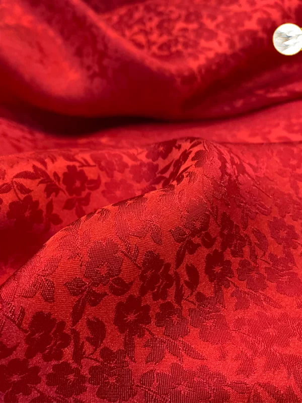 Bộ Áo Dài Lụa Hà Đông Hoa Mai Nhí Đỏ May Áo Dài Cô Dâu 70% tơ tằm MNV-LHD06