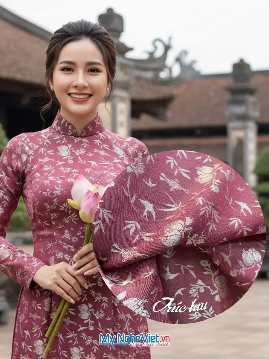 Vải lụa HĐ lựu trúc tơ tằm se không phai hồng 3.7m LNL37/5