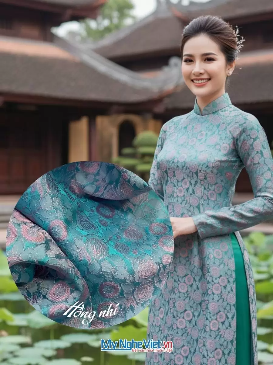 Vải lụa họa tiết hồng nhí xanh hồng 3.7m khổ 90 MNV-LNL122-1