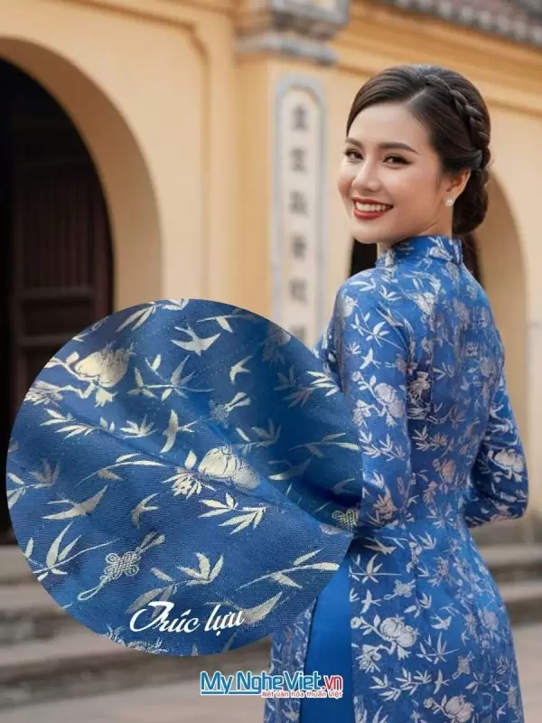 Vải lụa HĐ lựu trúc tơ tằm se không phai xanh 3.7m LNL37/2