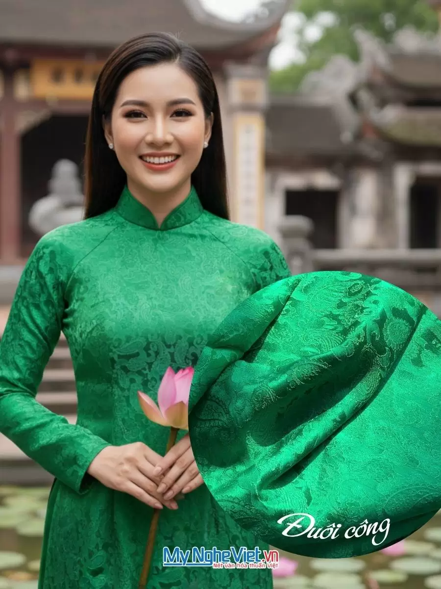 Lụa Đuôi Công Xanh lá 3.7m MNV-LNL09