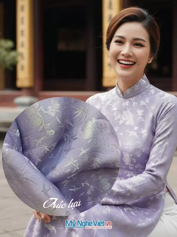Vải lụa HĐ lựu trúc tơ tằm se không phai tím nhạt 3.7m LNL37/1