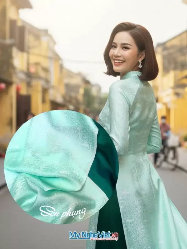 Vải Lụa Hà Đông Phượng Sen xanh mint 3.7m MNV-LHD37/35