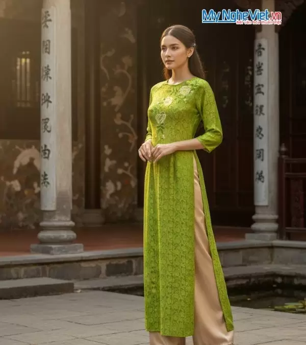 Áo dài lụa tơ tằm thêu hoa