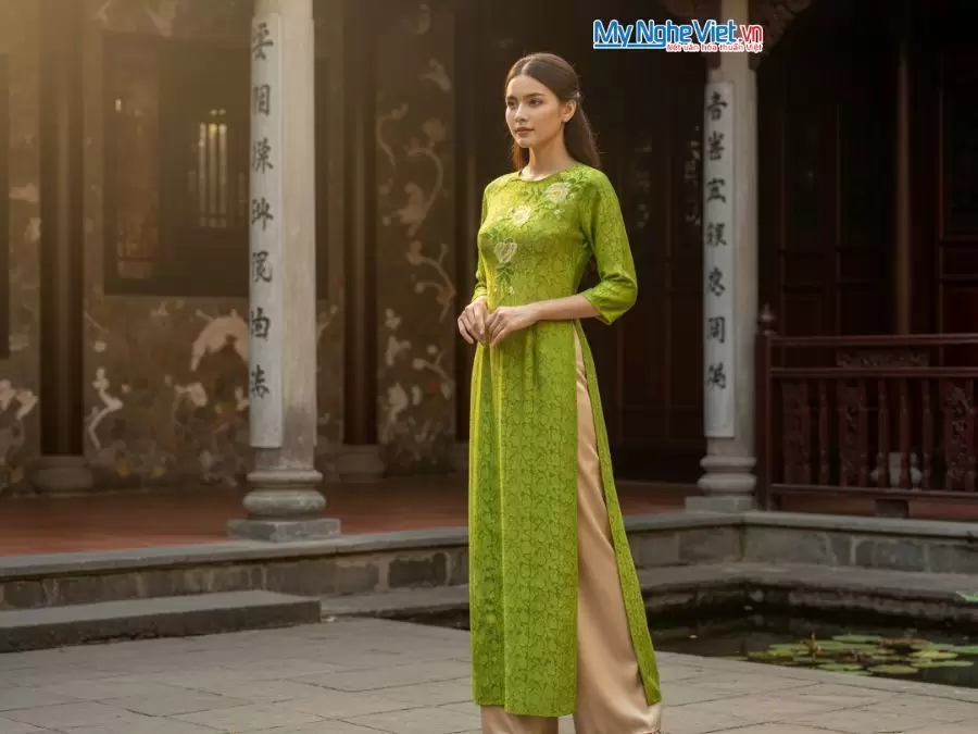 Áo dài lụa tơ tằm thêu hoa