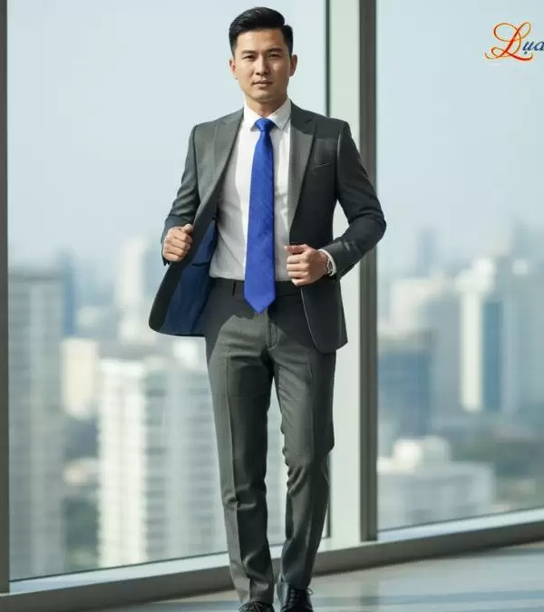 Cà vạt lụa đũi cao cấp màu xanh dương